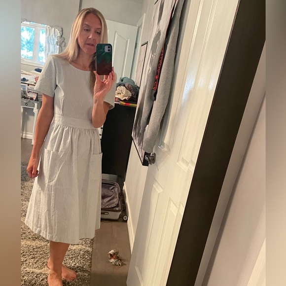 Sezane Odalie button back blue and white striped dress. EUC. Size 38 (6) - Picture 2 of 6